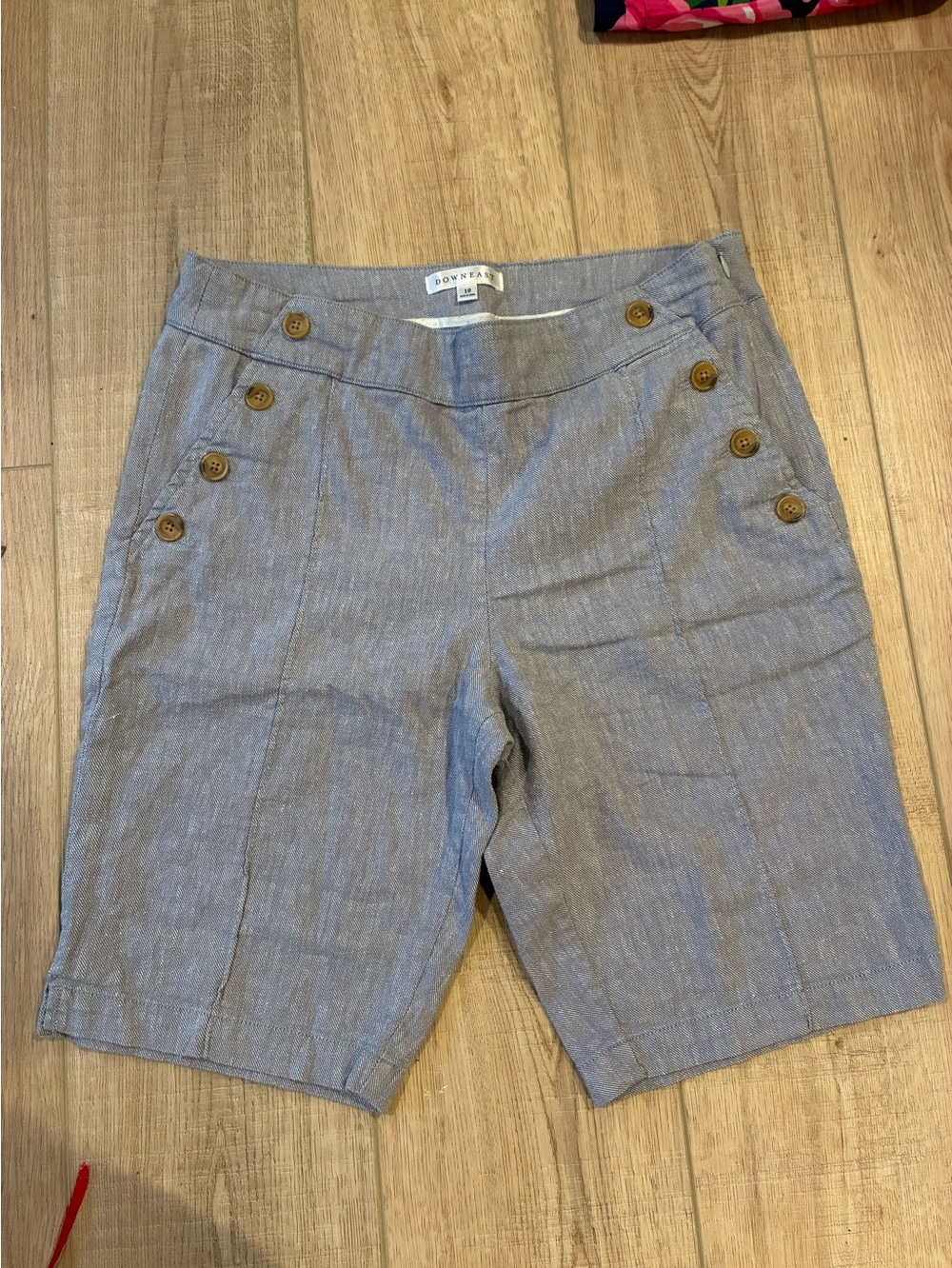 Downeast Linen-Blend sailor style Button-detail long length Shorts in Light Blue
